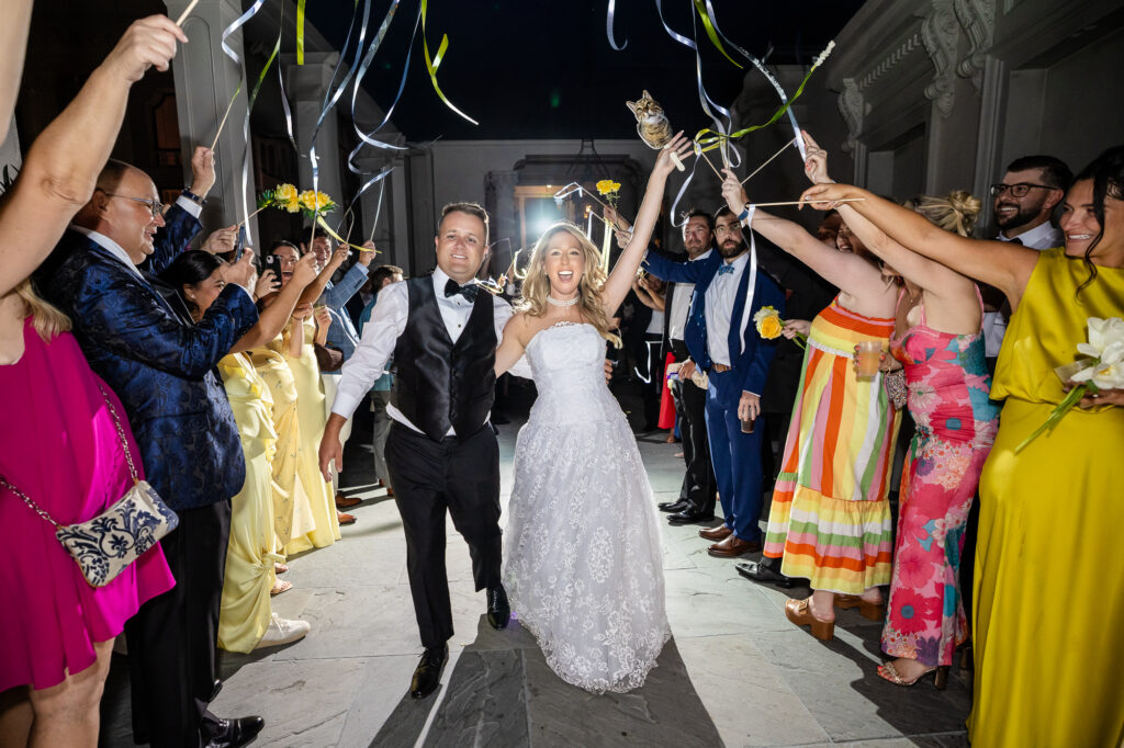 Bride and Groom celebrate their wedding at the New Orleans Board of Trade.