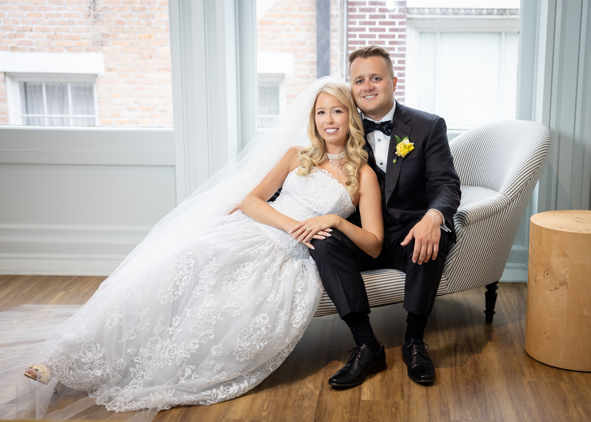 The bride and groom at the New Orleans Board of Trade.